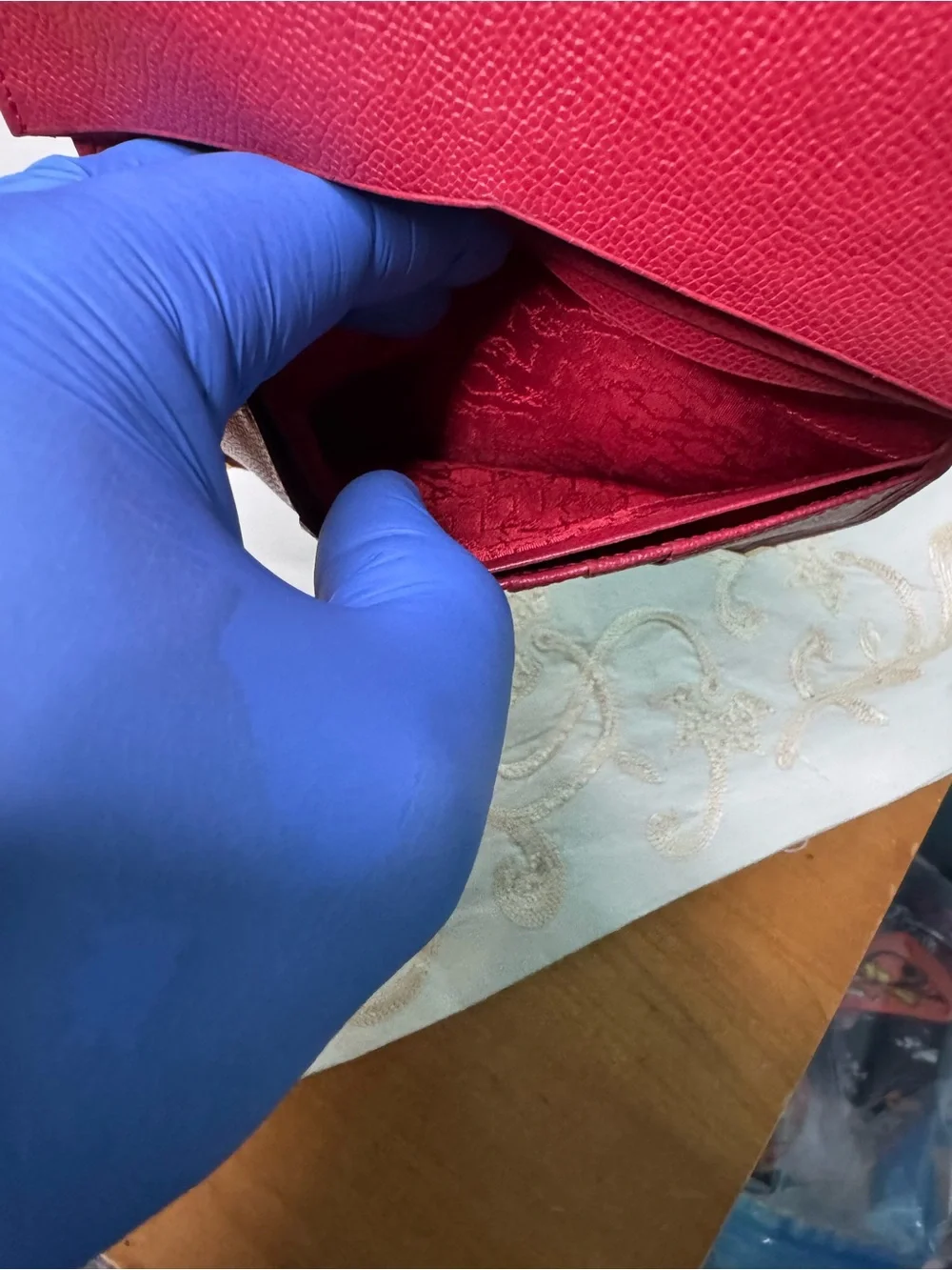 Yves Saint Laurent Red Leather Travel Cover with Gold Corner Accents